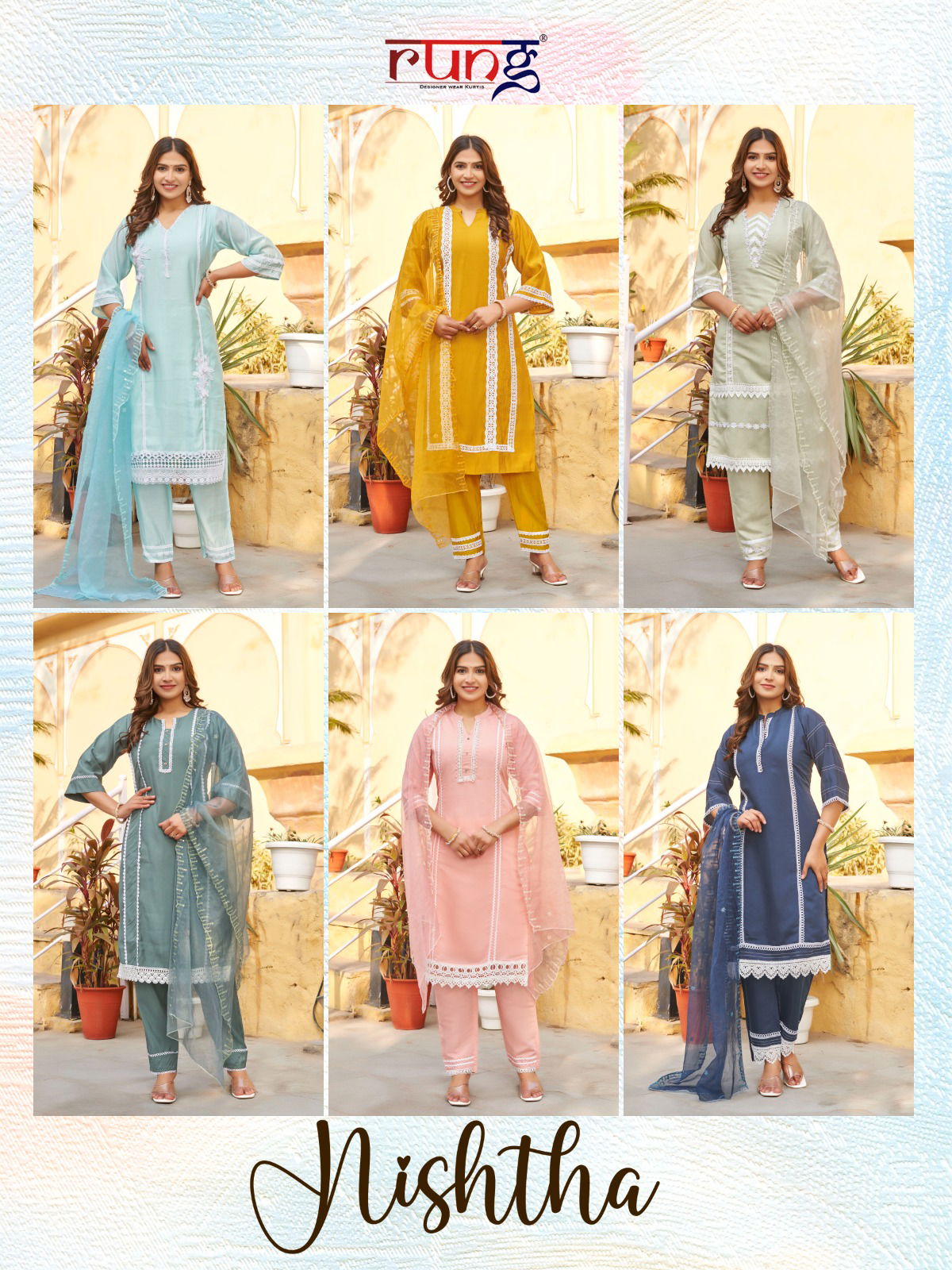 Nishtha By Rung 1001 To 1006 Roman Silk Readymade Suits Wholesale Suppliers In India